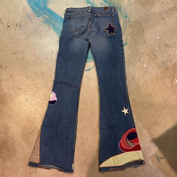 VINTAGE Allen B. By Allen Schwartz Boho Patchwork Retro Boot Cut Jeans C28 - Picture 5 of 8